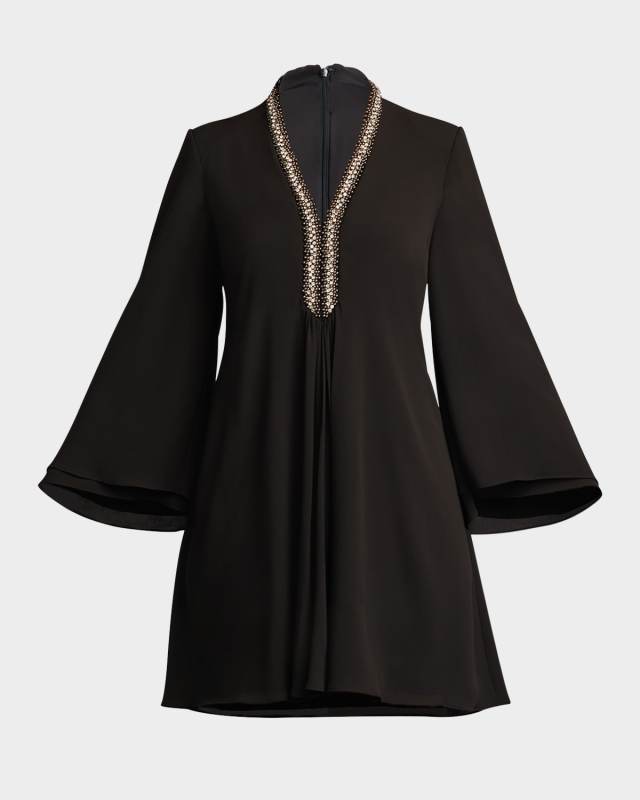 Rhinestone-Trim Crepe Mini Dress
